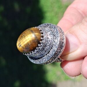 New Tiger Eye 925 Silver Statement Ring.